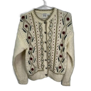 Vintage Bauble Cream Knit Cardigan‎ Sweater Large